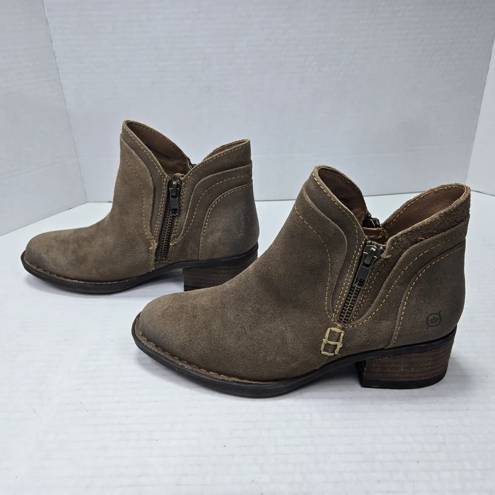 Born Malta II Zip-up Chelsea Taupe Distressed Taupe Ankle Booties Boots Size 6.5 - Picture 3 of 11